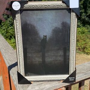 NEW Petal Lane Framed Black Cat Silhouette Halloween Art Painting Picture 12x16